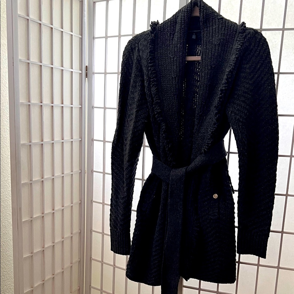 White House Black Market Textured Dark Gray Tunic Style Coat Sweater